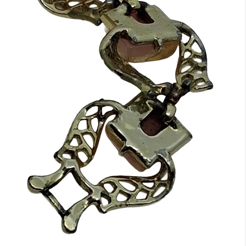 Vintage Coro Pink Confetti Lucite Bracelet Gold Tone Openwork Mid-Century Modern